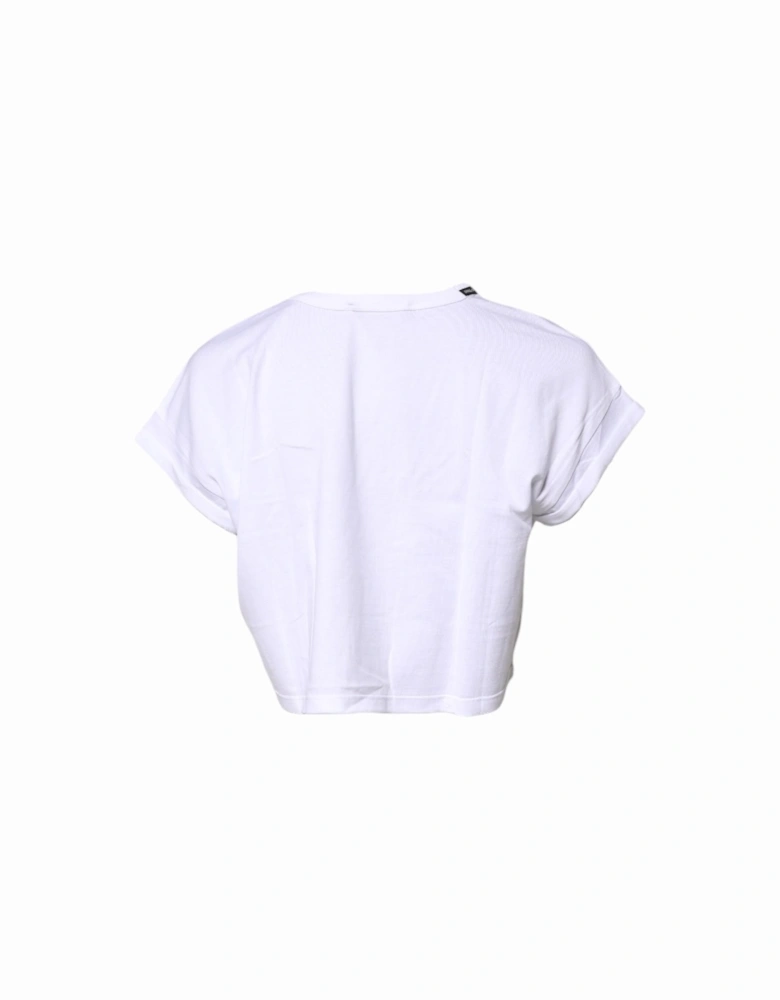 Cotton Short Sleeve Crew Neck Cropped Top Women - White T-Shirts
