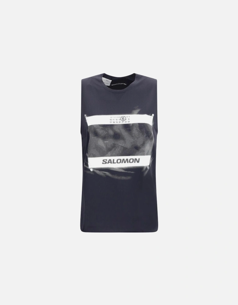 Sporty Crew Neck Tank Top with Iconic Logos Women - Black T-Shirts
