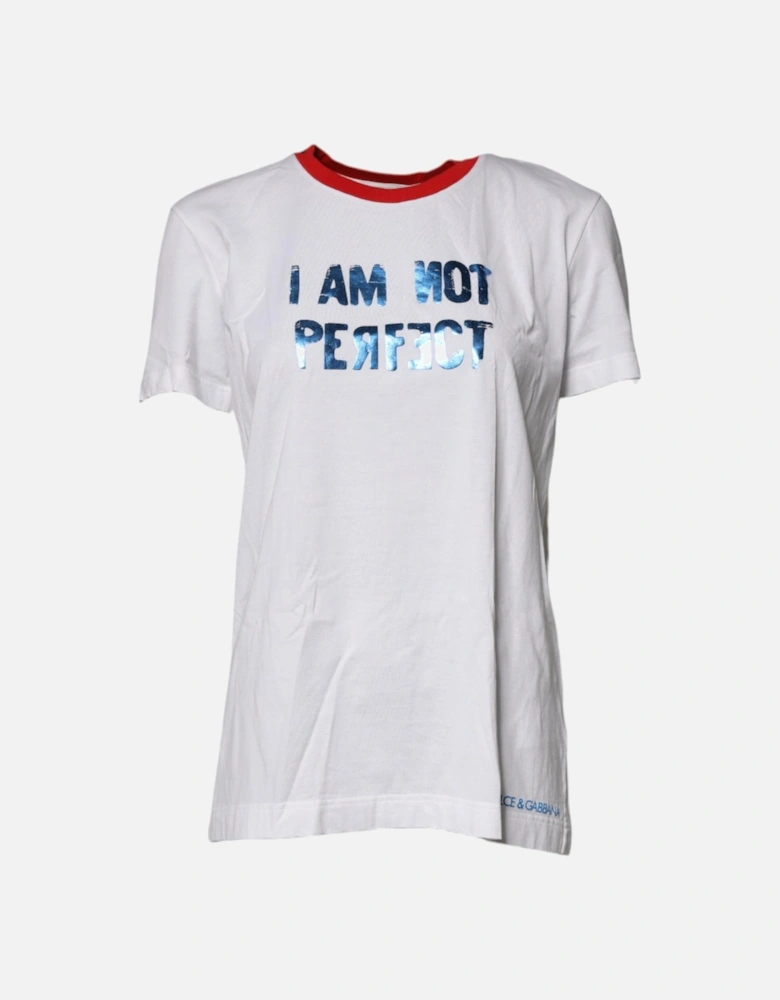 Cotton Crew Neck T-Shirt with Print Women - White