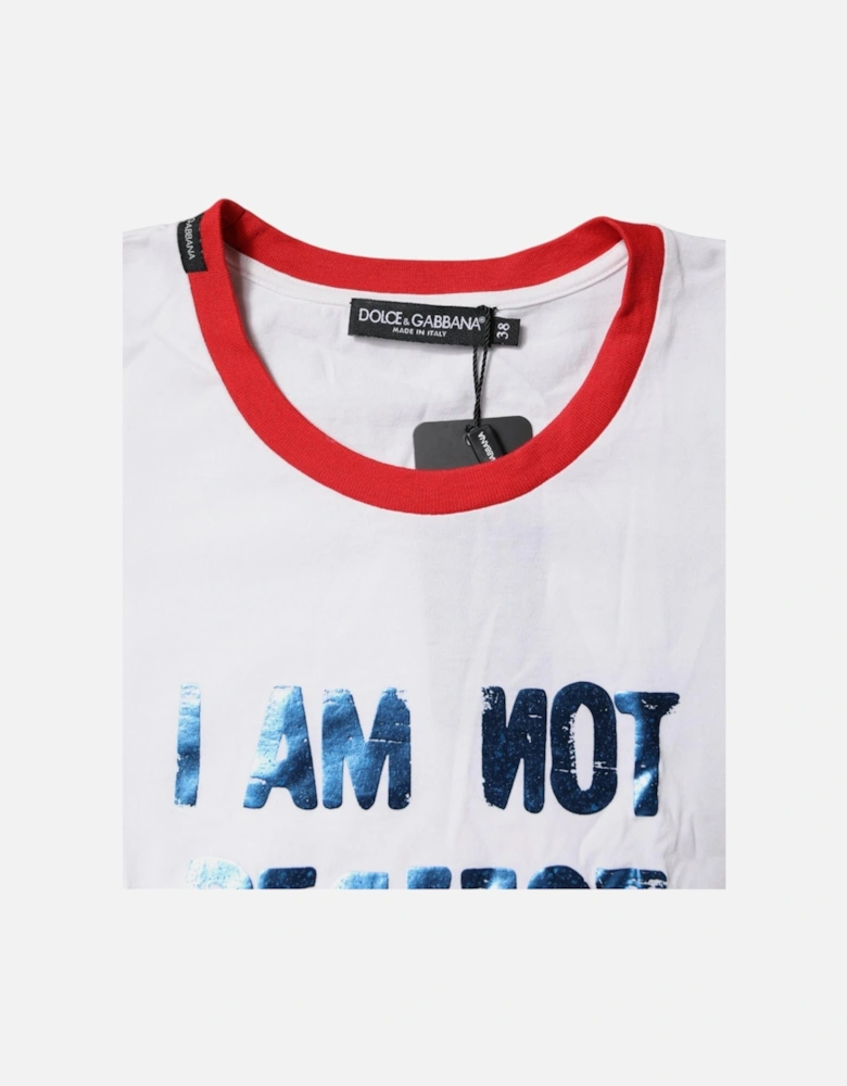 Cotton Crew Neck T-Shirt with Print Women - White