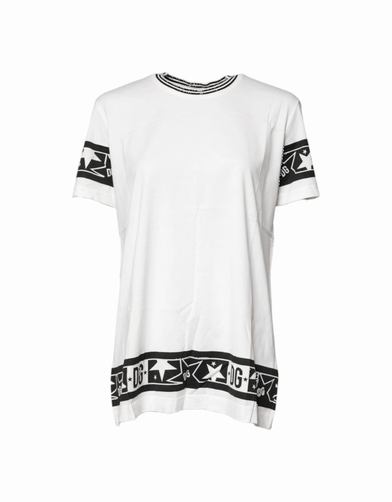 Cotton Crew Neck T-Shirt with Print Women - White