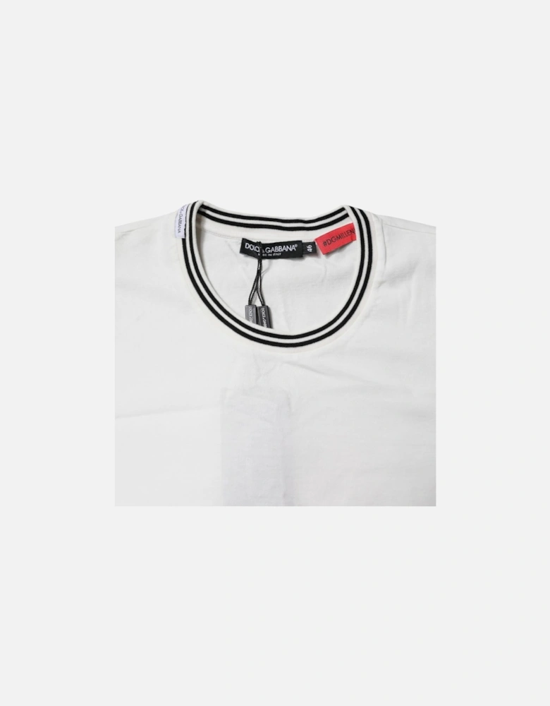 Cotton Crew Neck T-Shirt with Print Women - White