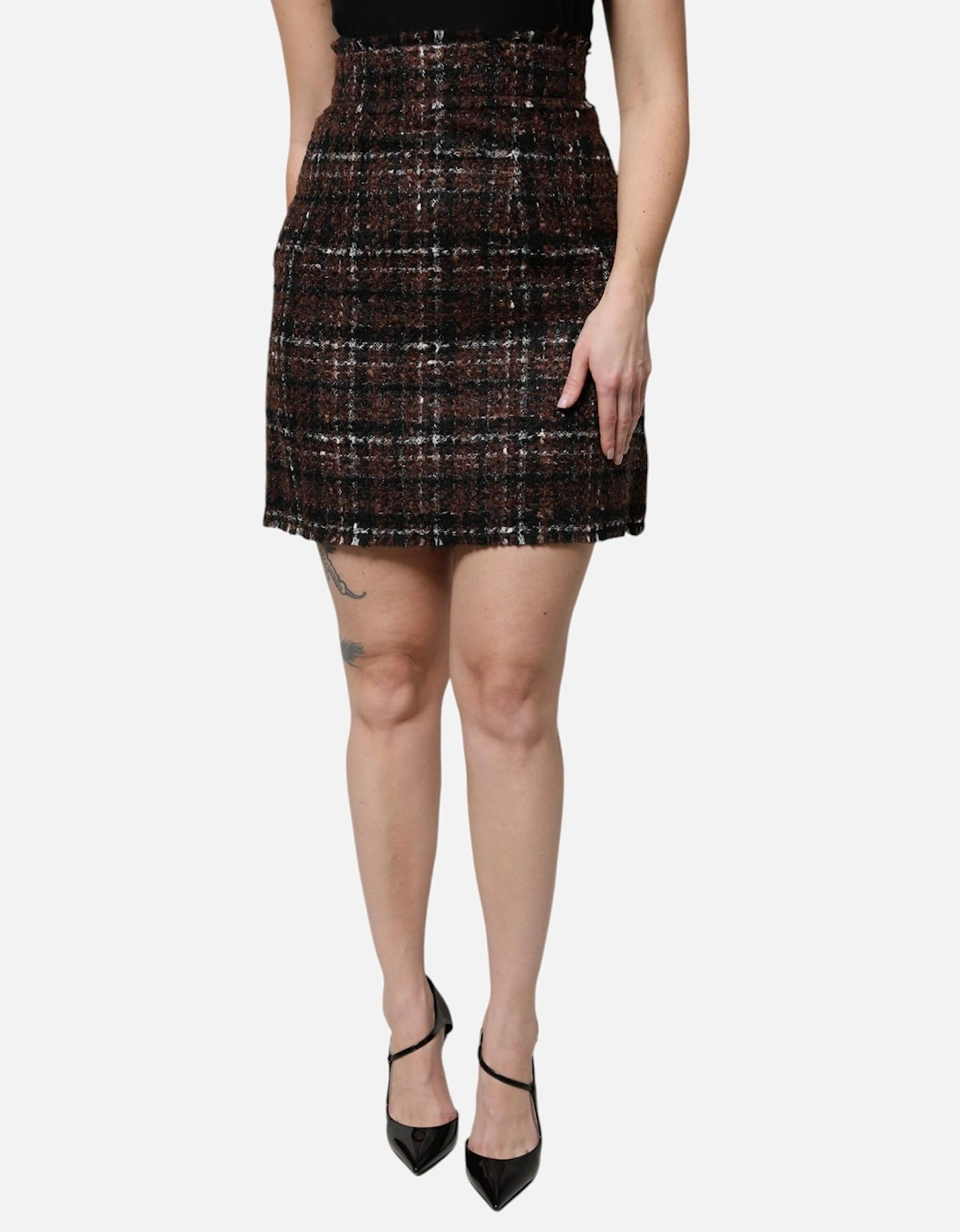 High Waist Tweed Mini Skirt with Zipper Closure Women - Multicolor, 6 of 5