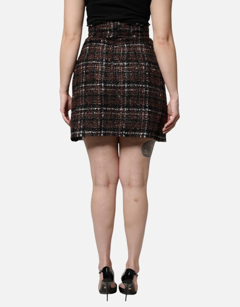 High Waist Tweed Mini Skirt with Zipper Closure Women - Multicolor