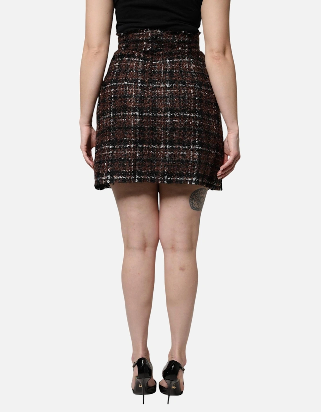 High Waist Tweed Mini Skirt with Zipper Closure Women - Multicolor