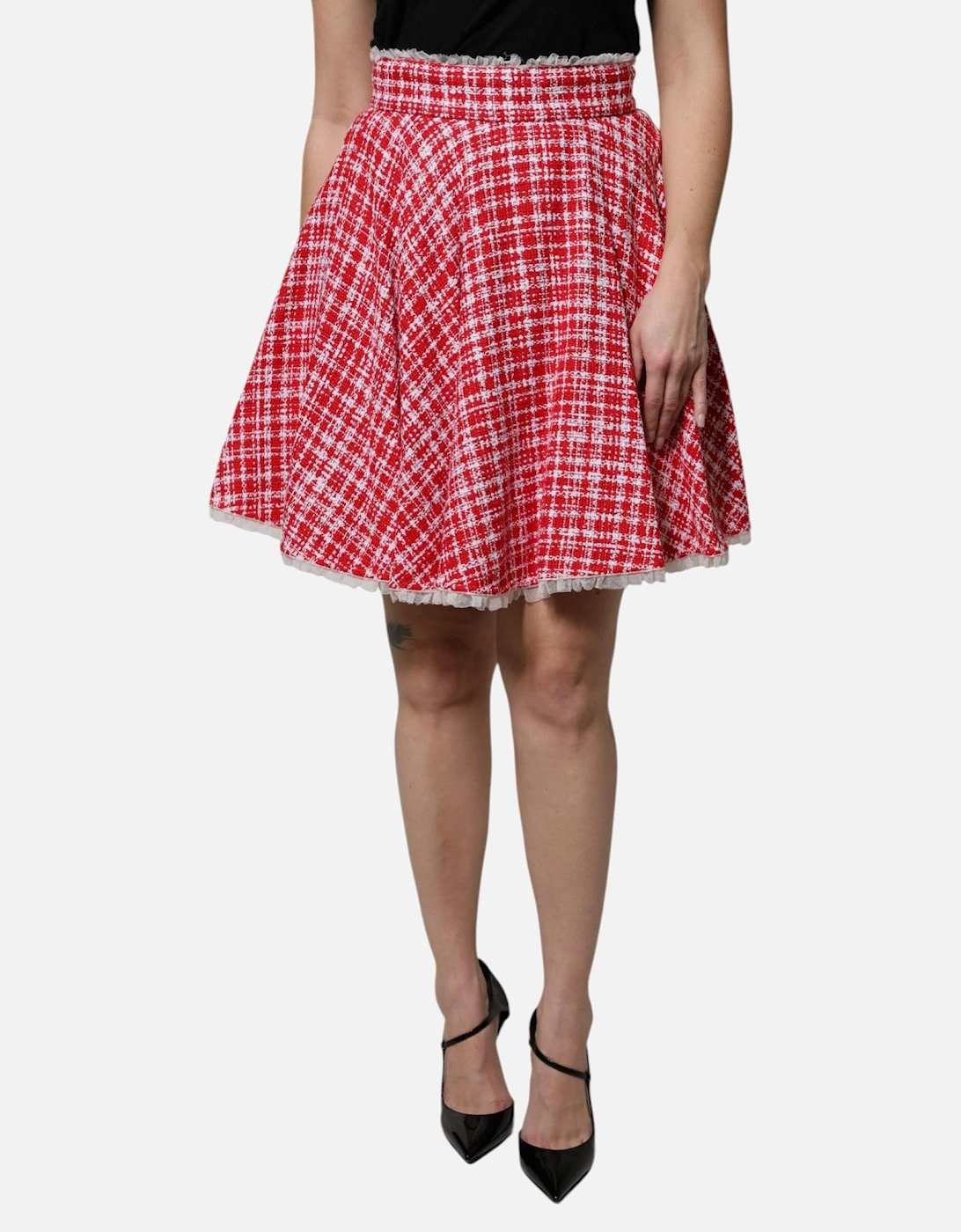 High Waist Above Knee Skirt with Zipper Closure Women - White And Red, 6 of 5