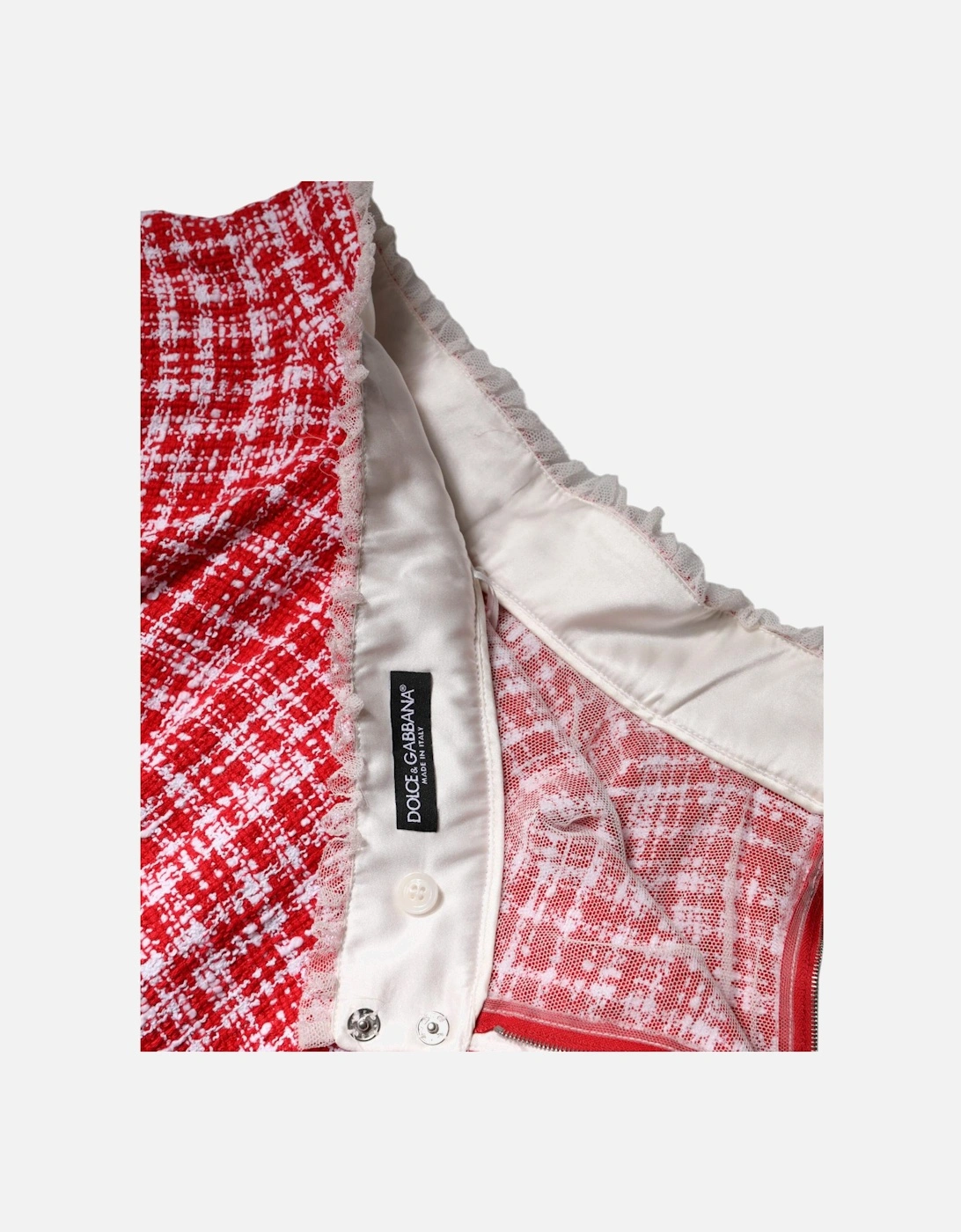 High Waist Above Knee Skirt with Zipper Closure Women - White And Red
