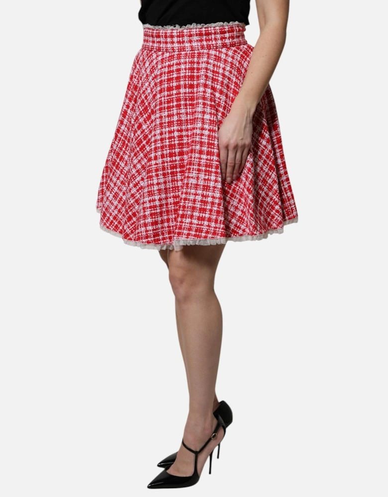 High Waist Above Knee Skirt with Zipper Closure Women - White And Red