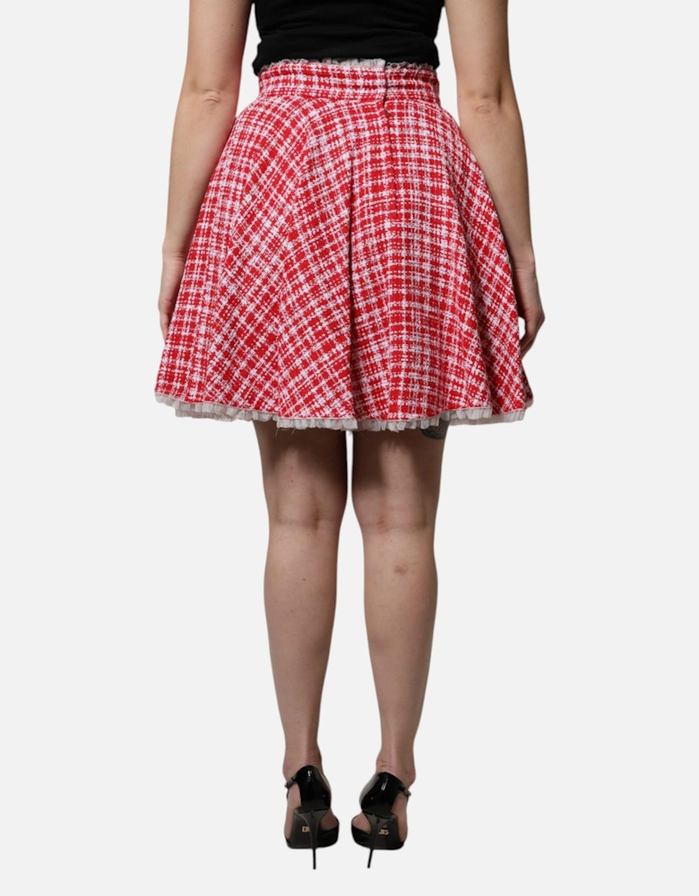High Waist Above Knee Skirt with Zipper Closure Women - White And Red
