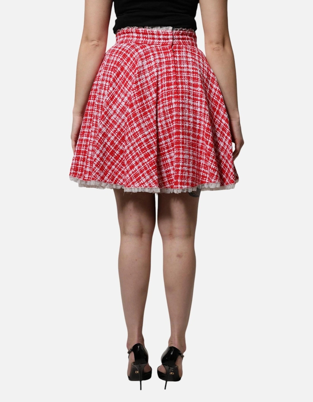 High Waist Above Knee Skirt with Zipper Closure Women - White And Red