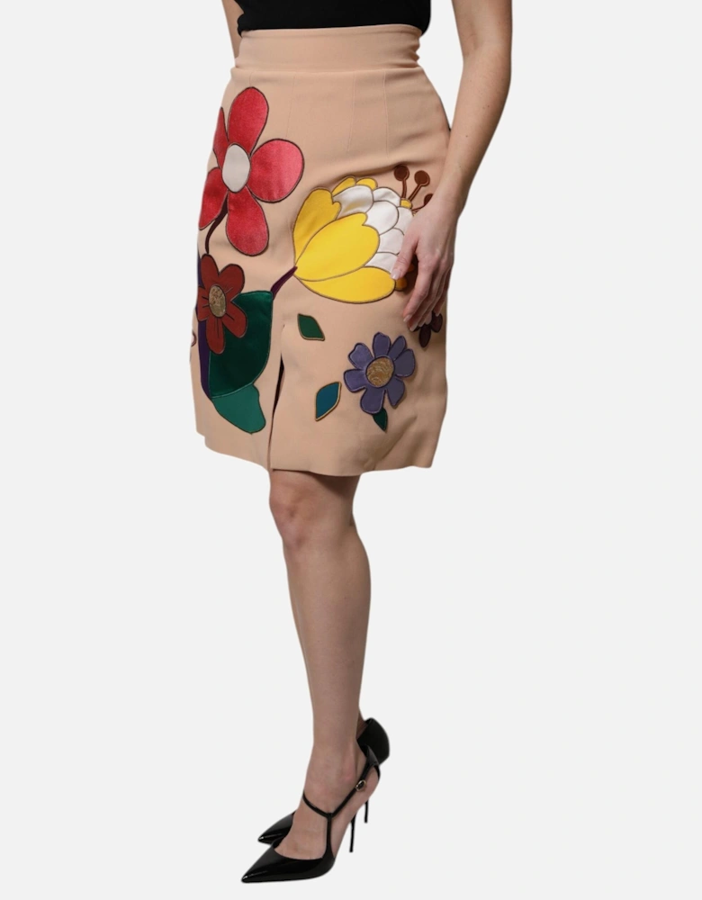 High Waist Floral Embroidered Pencil Skirt Women - Beige