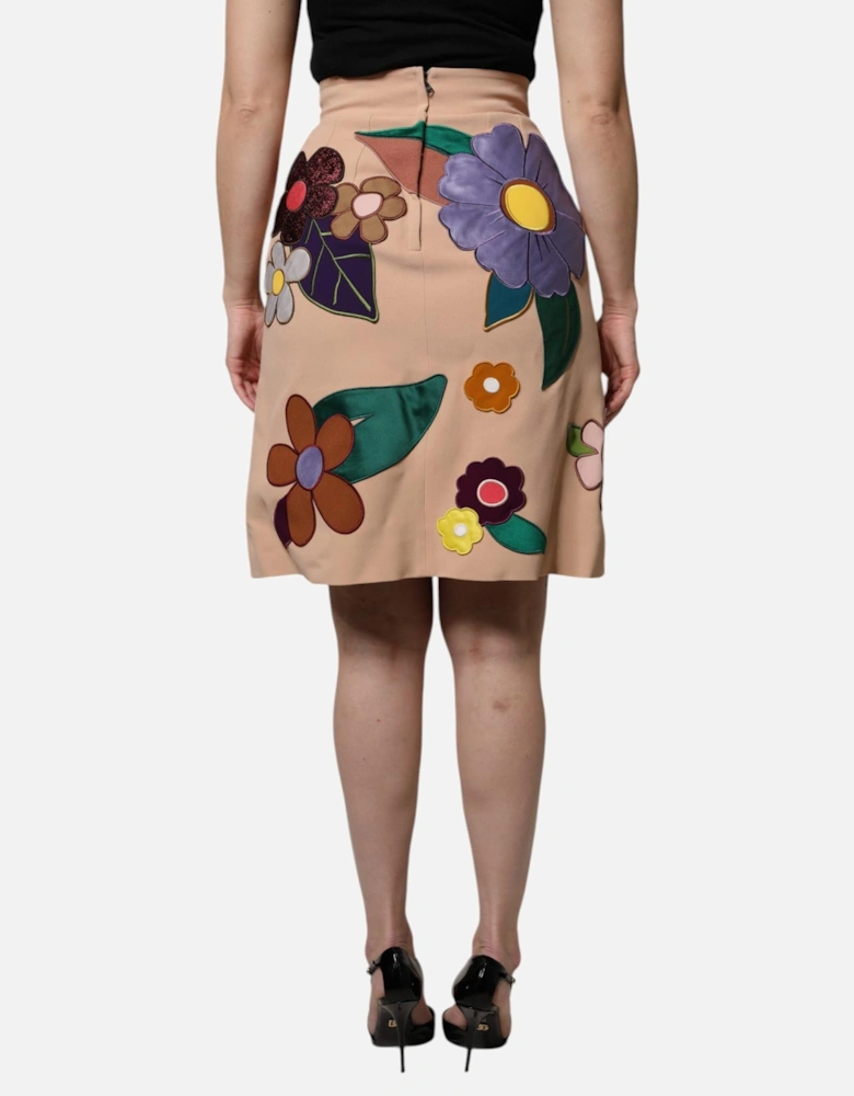High Waist Floral Embroidered Pencil Skirt Women - Beige