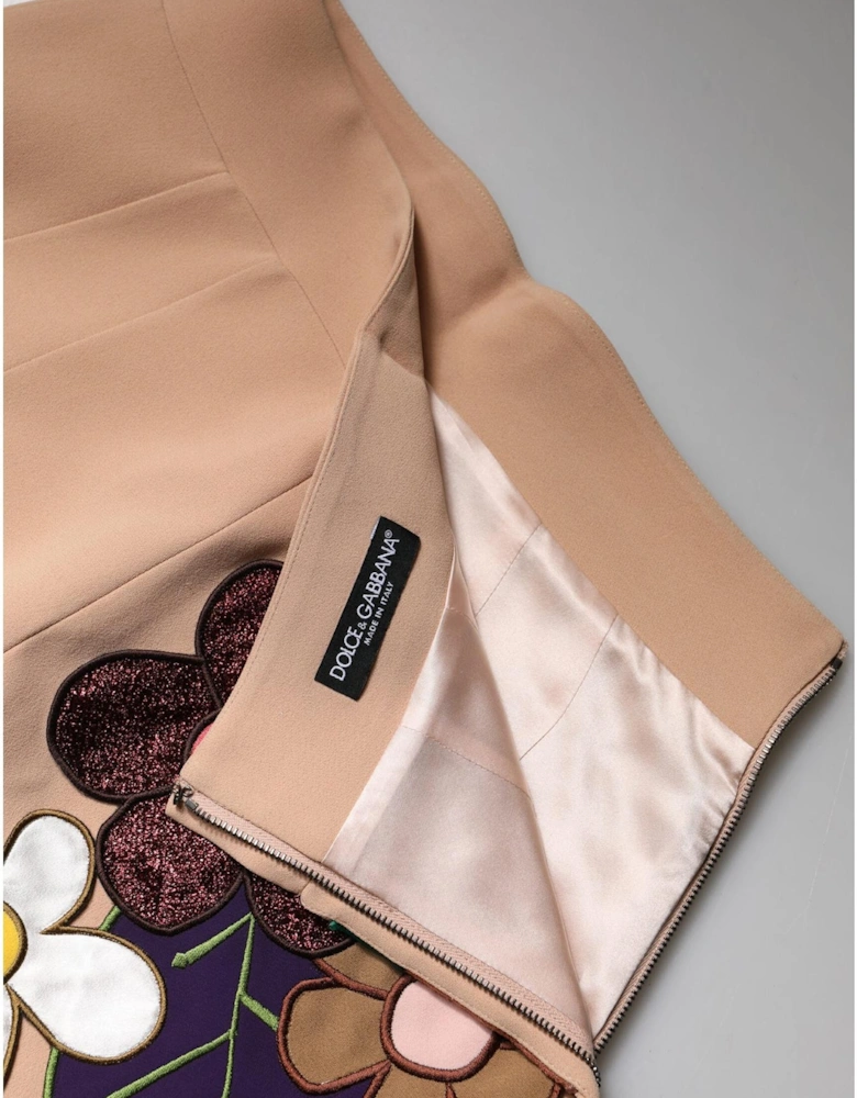 High Waist Floral Embroidered Pencil Skirt Women - Beige