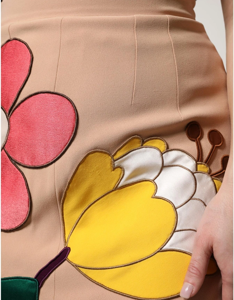 High Waist Floral Embroidered Pencil Skirt Women - Beige