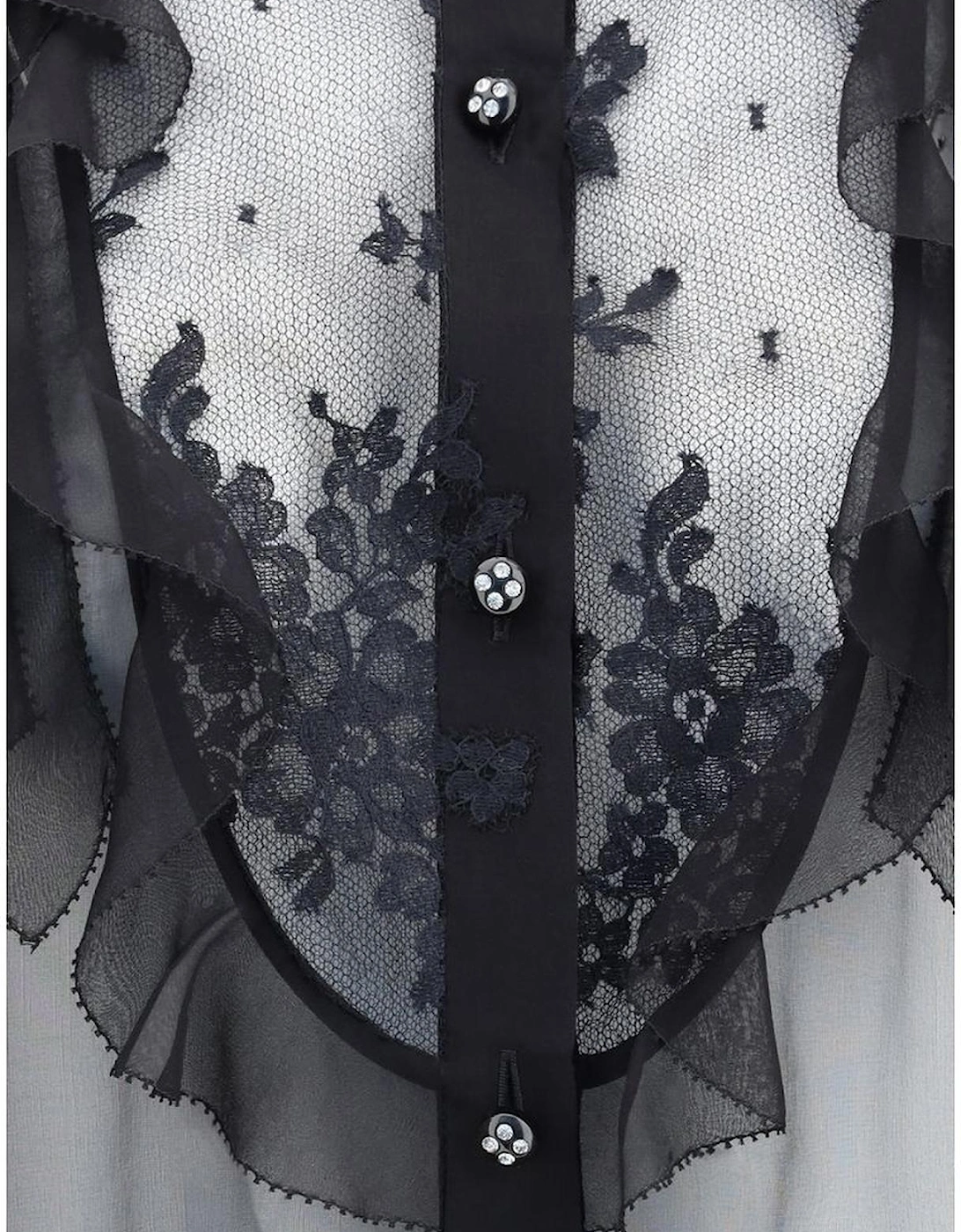 Chiffon Shirt with Ruffle and Lace Details Women - Black