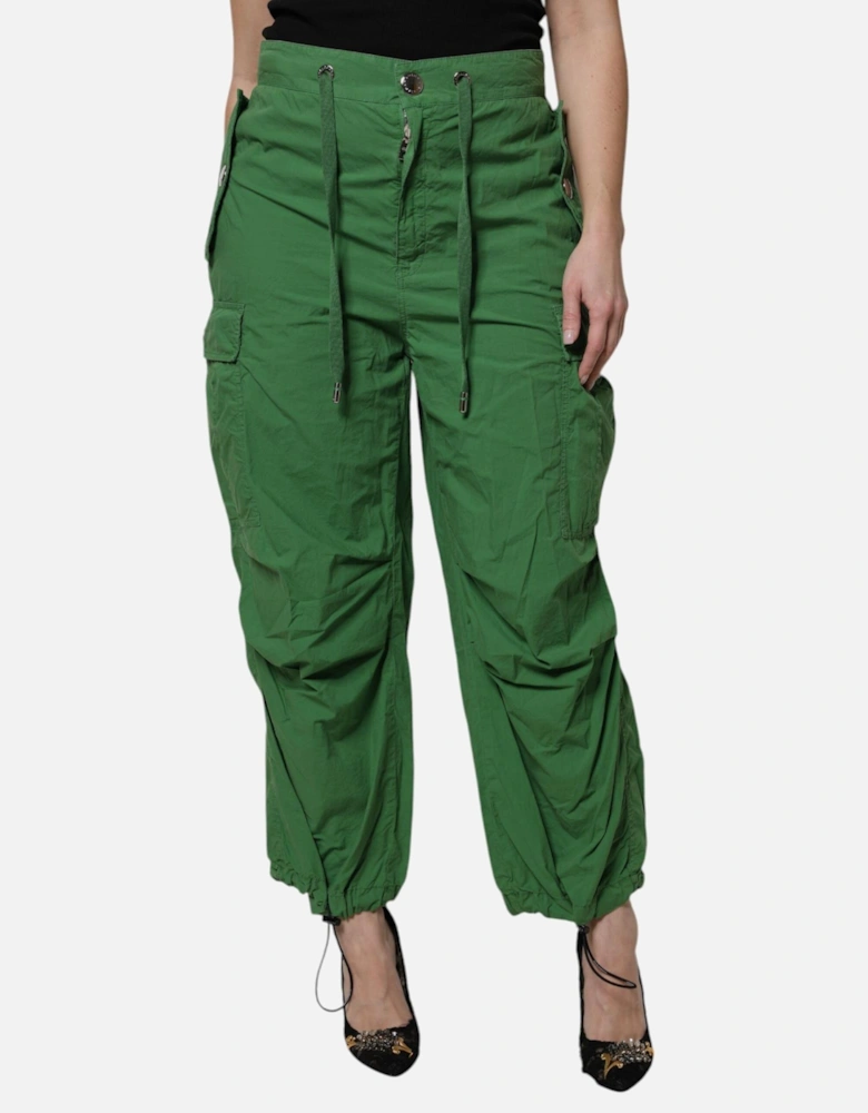 High Waisted Cargo Pants with Zipper Closure Women - Green Jeans