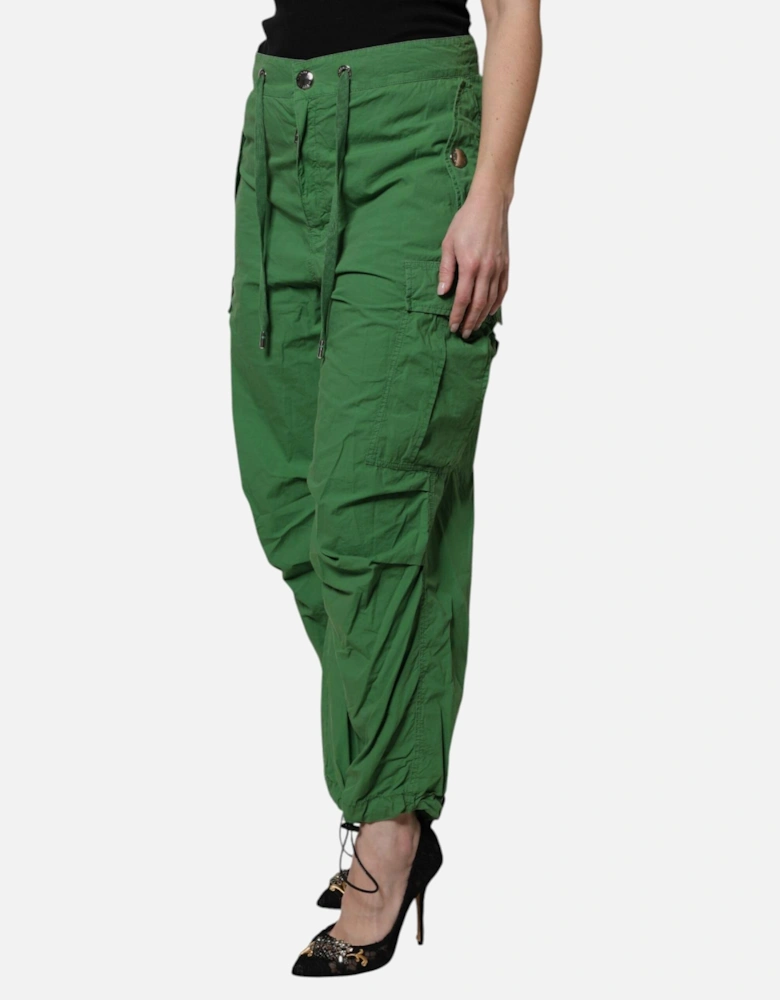 High Waisted Cargo Pants with Zipper Closure Women - Green Jeans