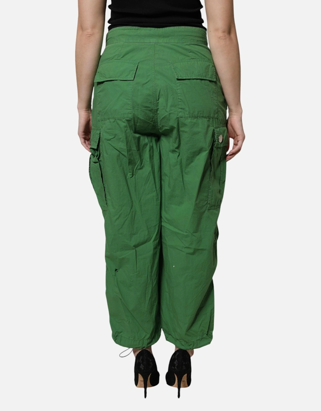 High Waisted Cargo Pants with Zipper Closure Women - Green Jeans