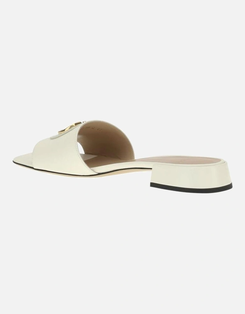 Leather Sandals with Block Heel and VLogo Plaque Women - White