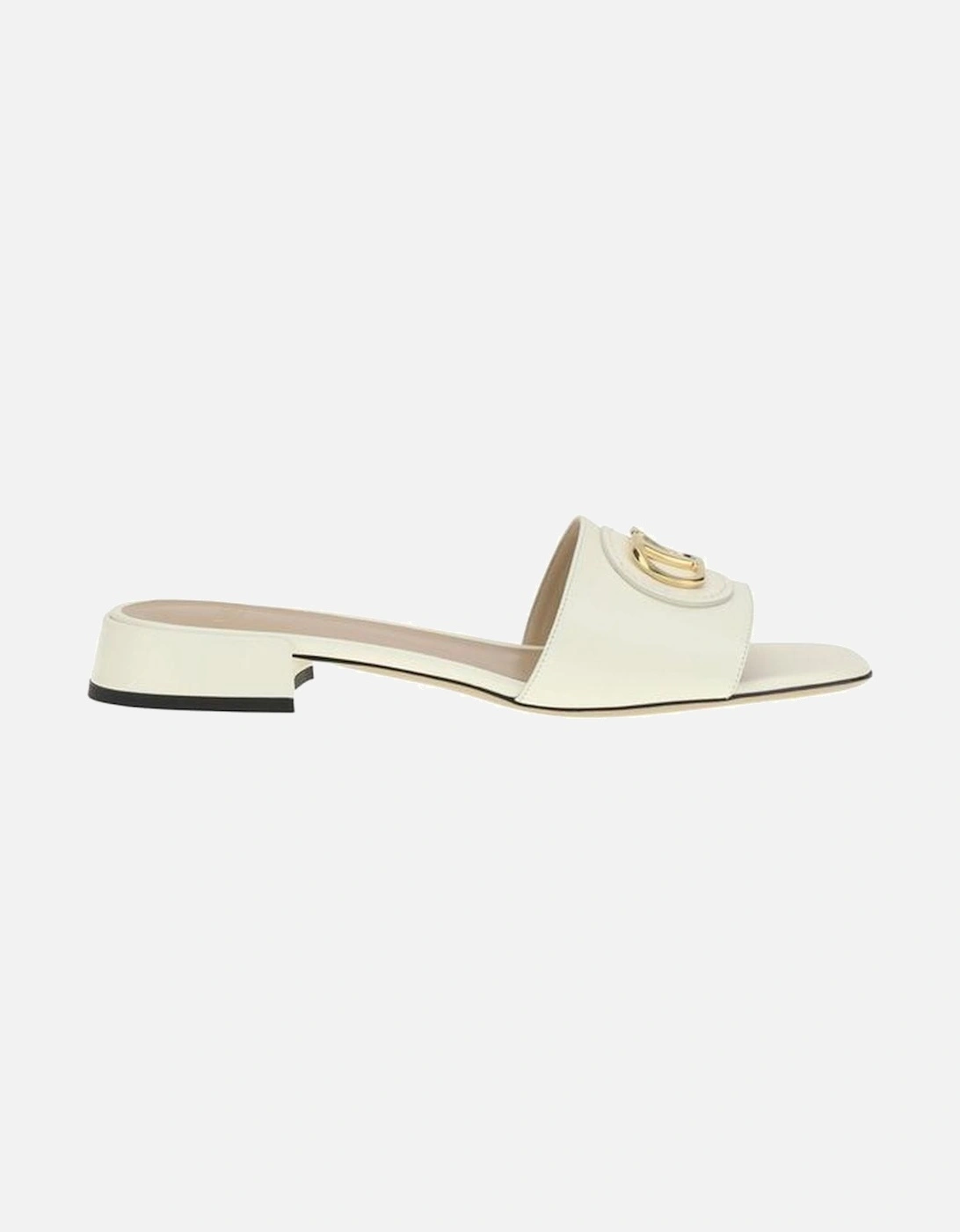 Leather Sandals with Block Heel and VLogo Plaque Women - White, 5 of 4