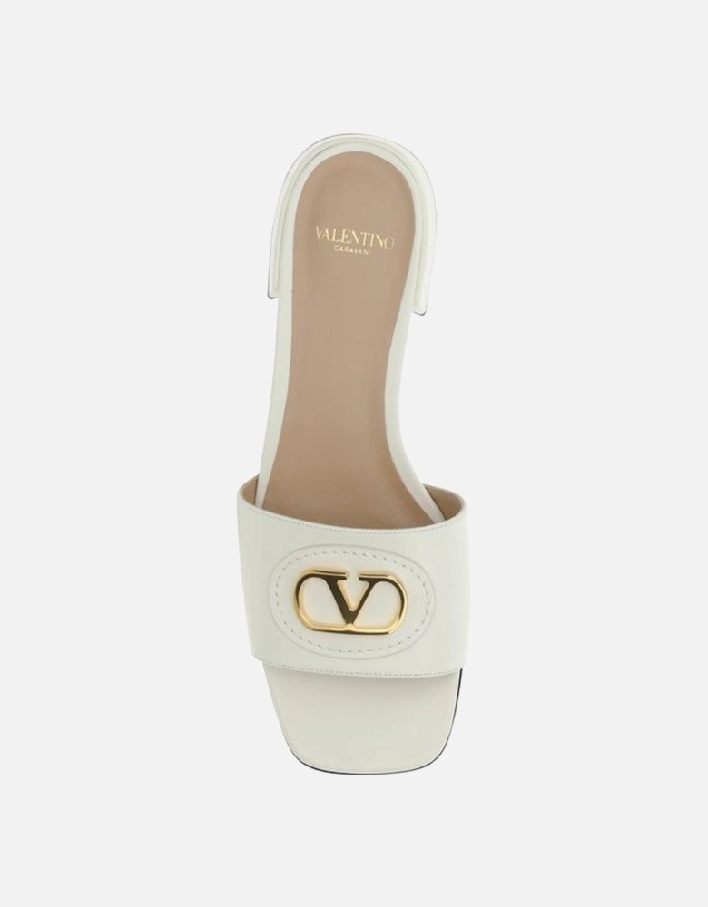 Leather Sandals with Block Heel and VLogo Plaque Women - White