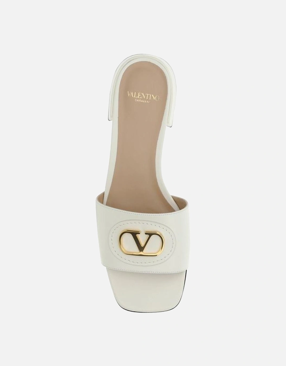 Leather Sandals with Block Heel and VLogo Plaque Women - White