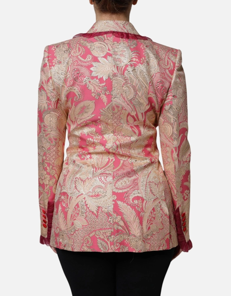 Floral Jacquard Double Breasted Jacket Women - Gold And Pink Jackets