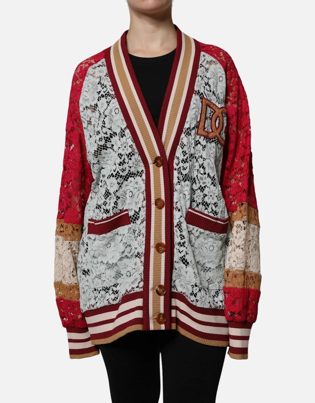 Dolce & Gabbana Women's Multi Floral Lace Long Sleeve Cardigan Sweater - Color - : Size 6