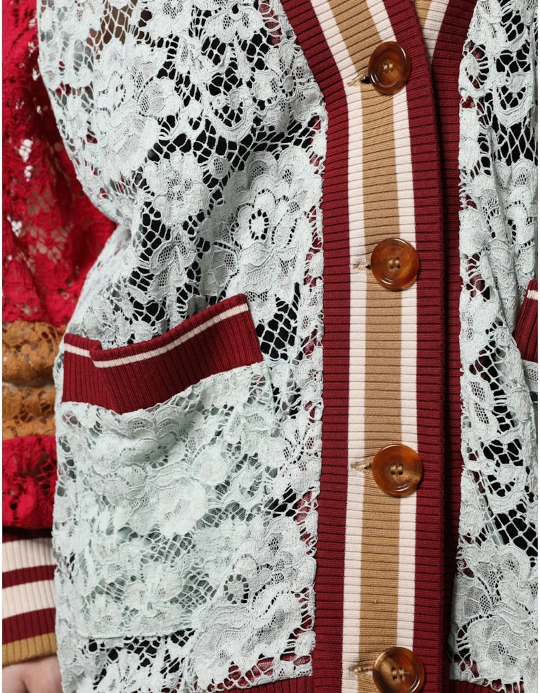 Floral Lace Long Sleeve Cardigan Sweater Women - Multicolor