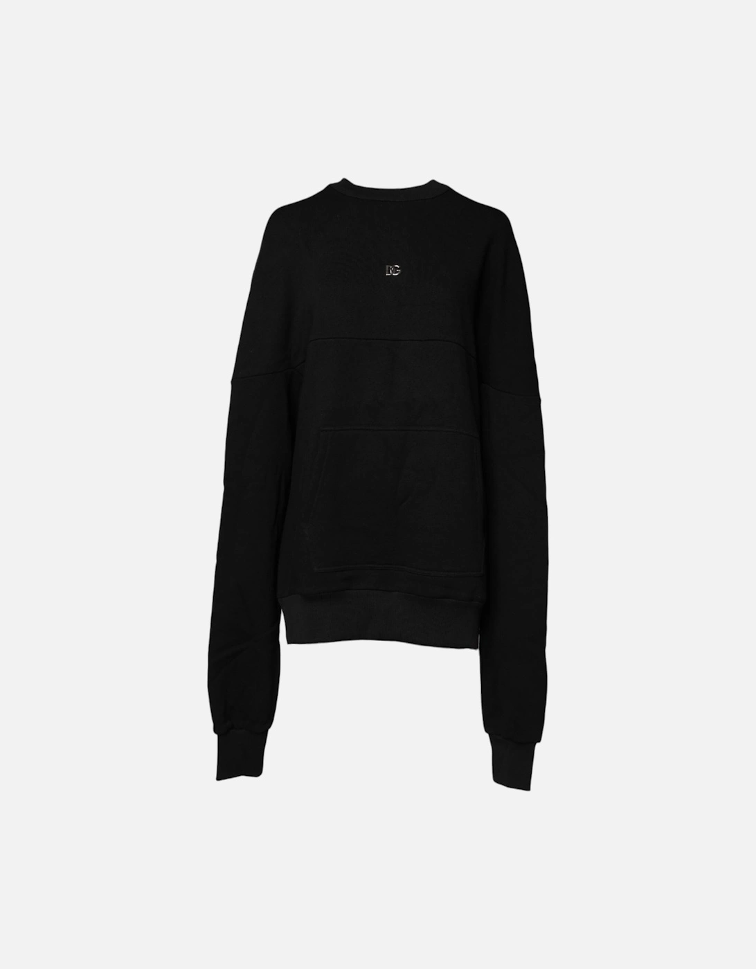 Crew Neck Pullover Sweatshirt with Logo Plaque Women - Black Sweaters, 6 of 5