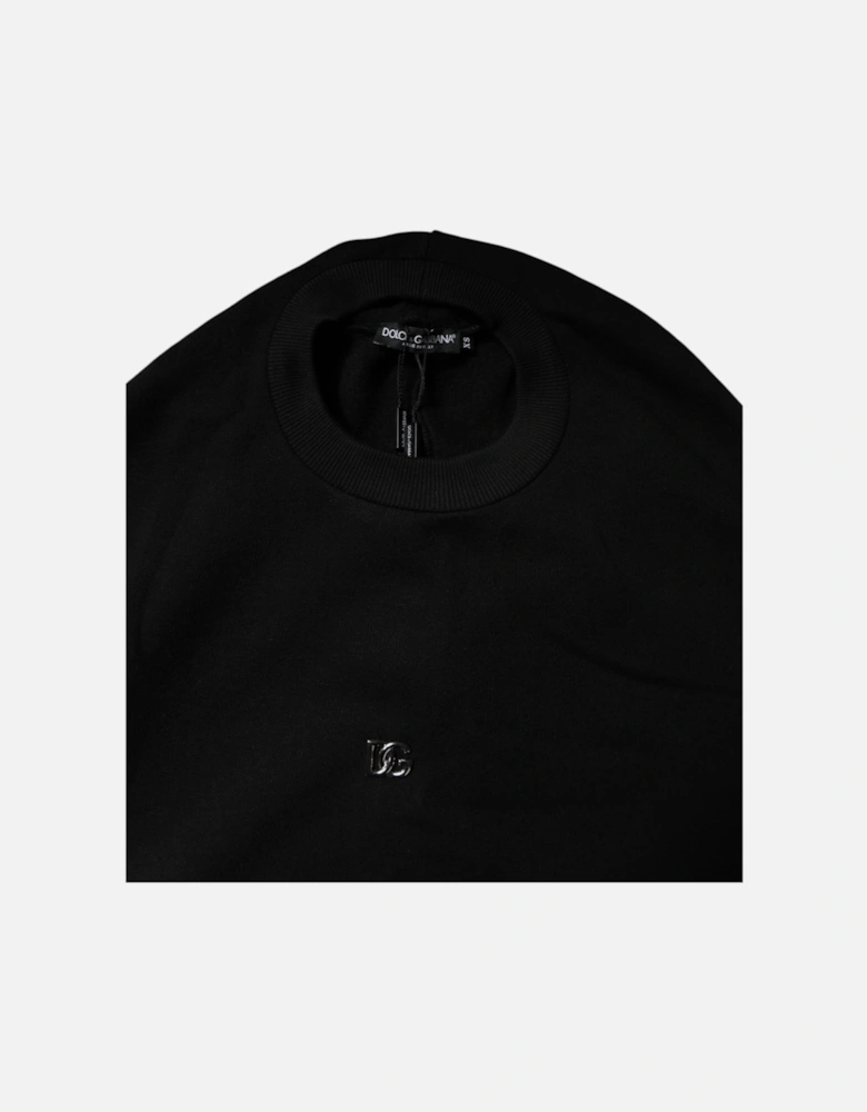 Crew Neck Pullover Sweatshirt with Logo Plaque Women - Black Sweaters