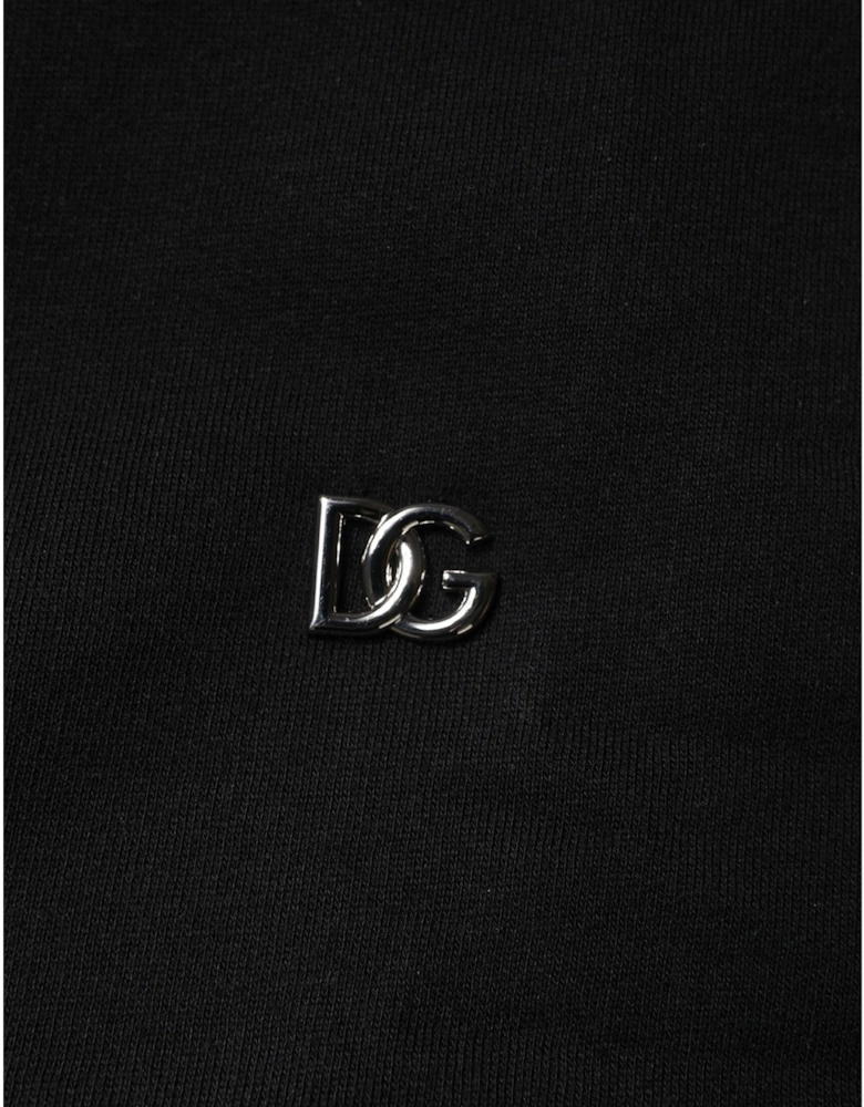 Crew Neck Pullover Sweatshirt with Logo Plaque Women - Black Sweaters