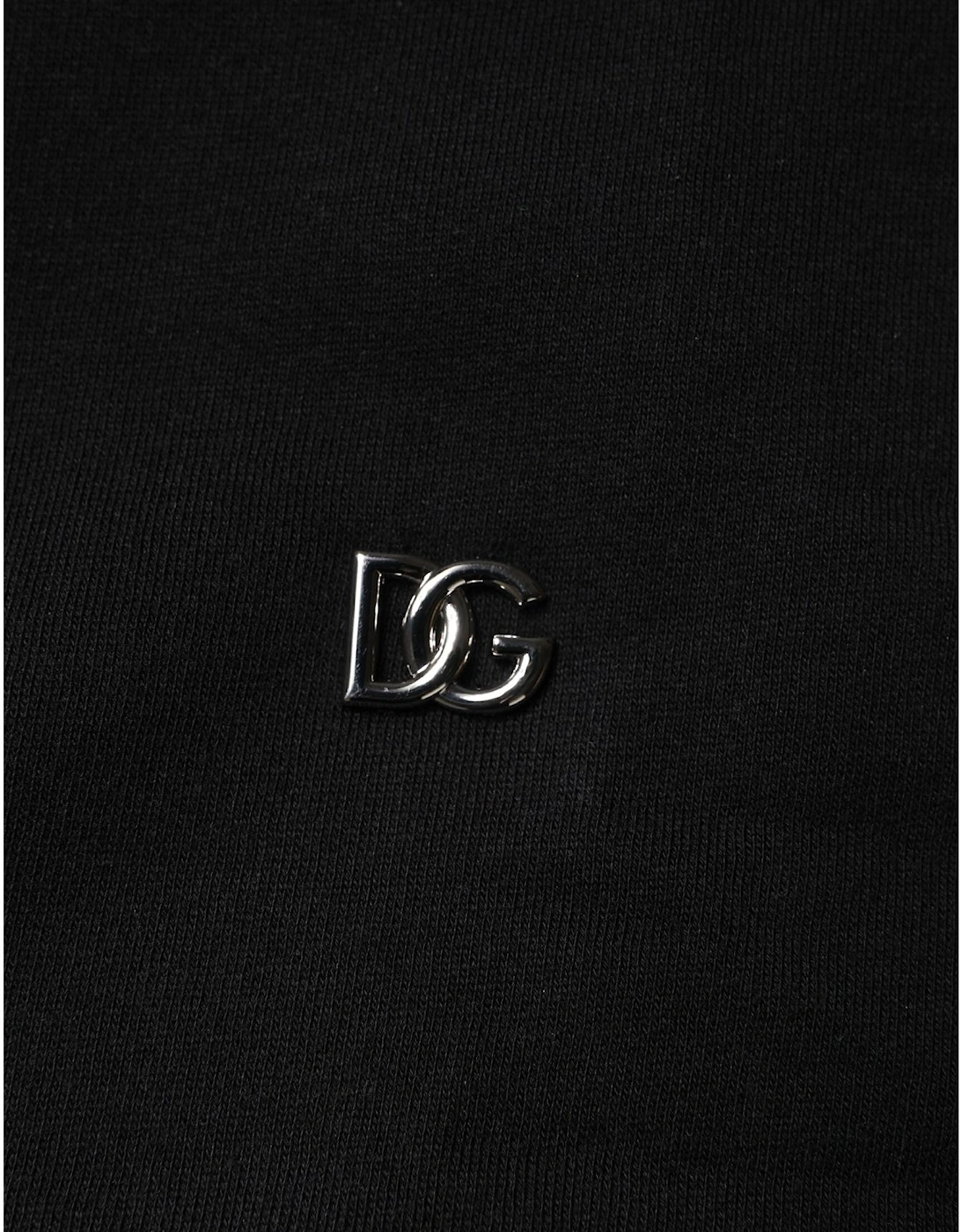 Crew Neck Pullover Sweatshirt with Logo Plaque Women - Black Sweaters