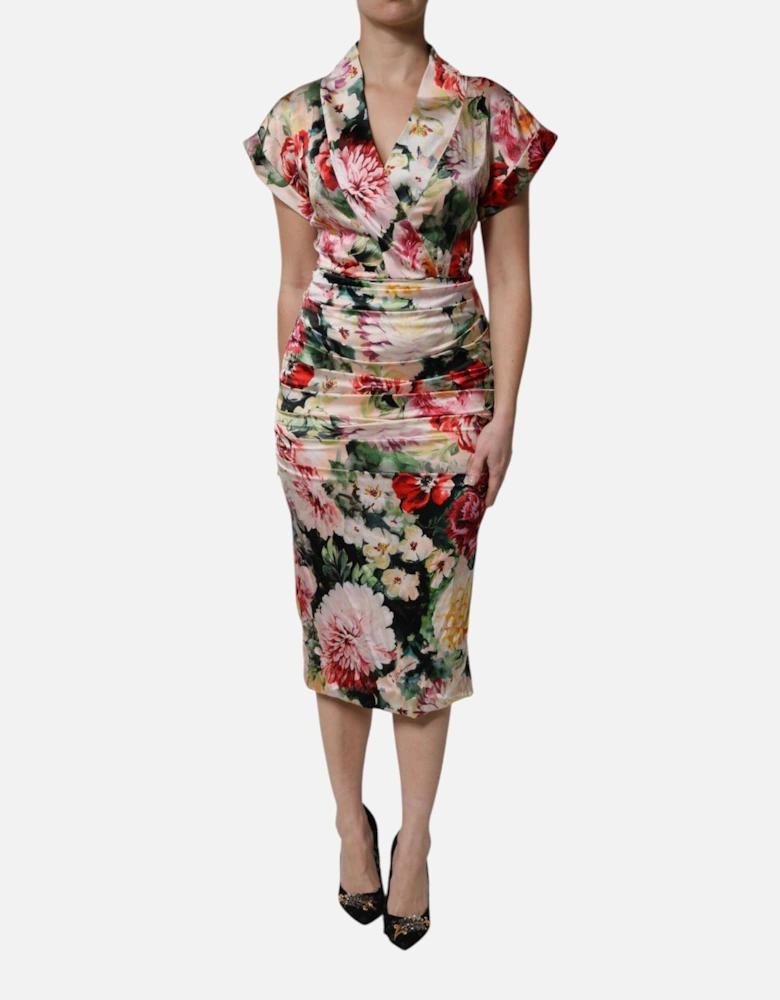 Silk Floral Print Sheath Midi Dress Women - Multicolor Dresses