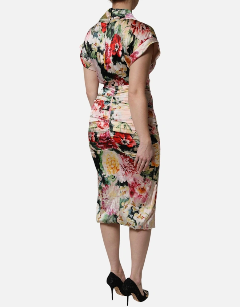 Silk Floral Print Sheath Midi Dress Women - Multicolor Dresses