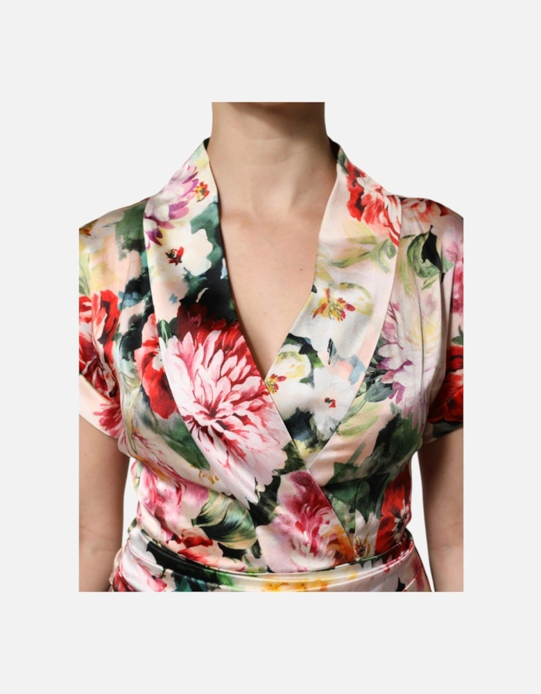 Silk Floral Print Sheath Midi Dress Women - Multicolor Dresses