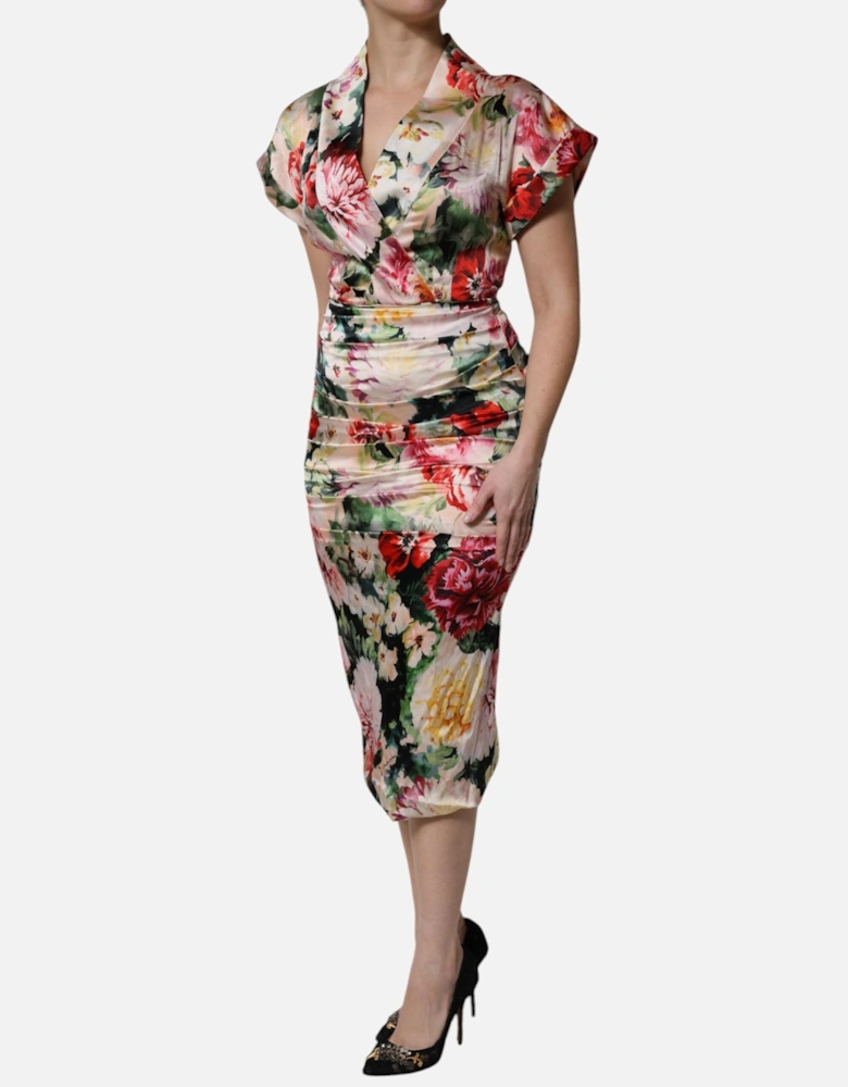 Silk Floral Print Sheath Midi Dress Women - Multicolor Dresses