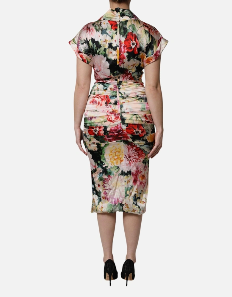 Silk Floral Print Sheath Midi Dress Women - Multicolor Dresses