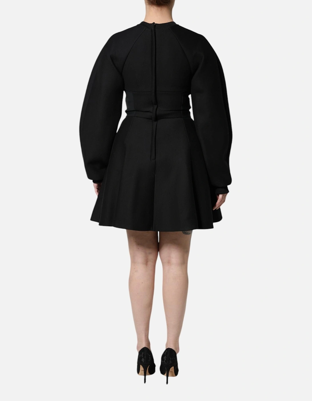 A-Line Mini Dress with Long Sleeves and Zip Closure Women - Black