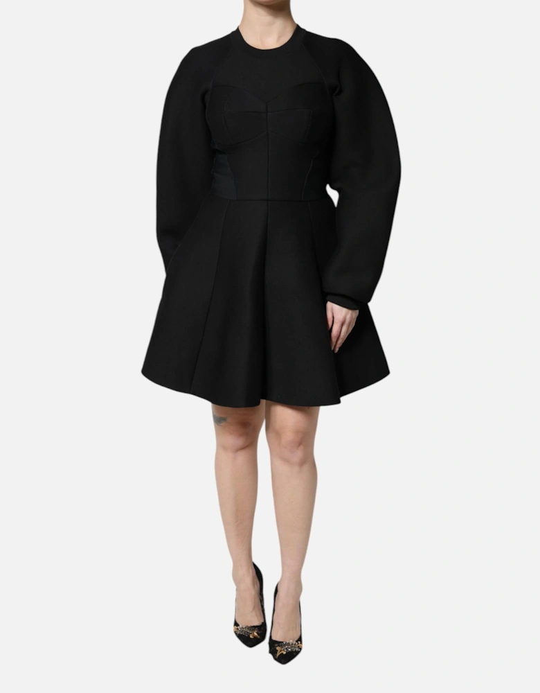 A-Line Mini Dress with Long Sleeves and Zip Closure Women - Black