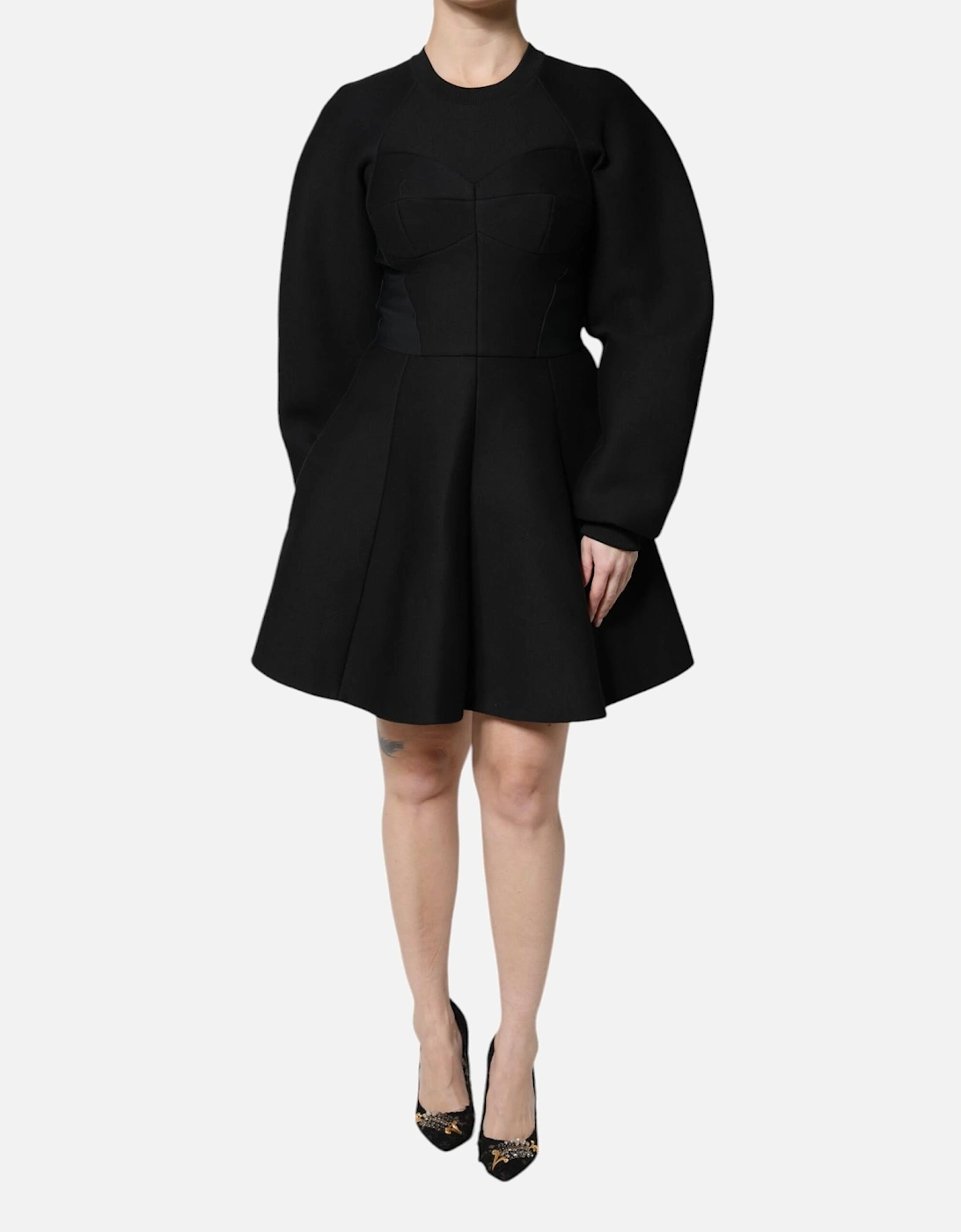 A-Line Mini Dress with Long Sleeves and Zip Closure Women - Black, 6 of 5