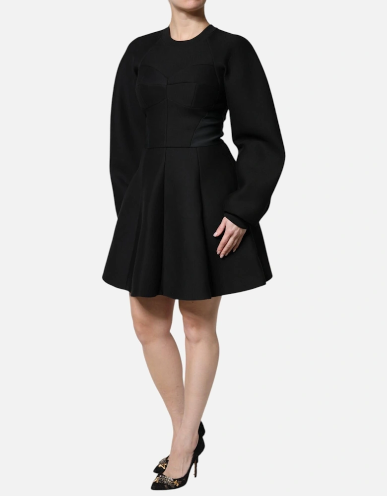 A-Line Mini Dress with Long Sleeves and Zip Closure Women - Black