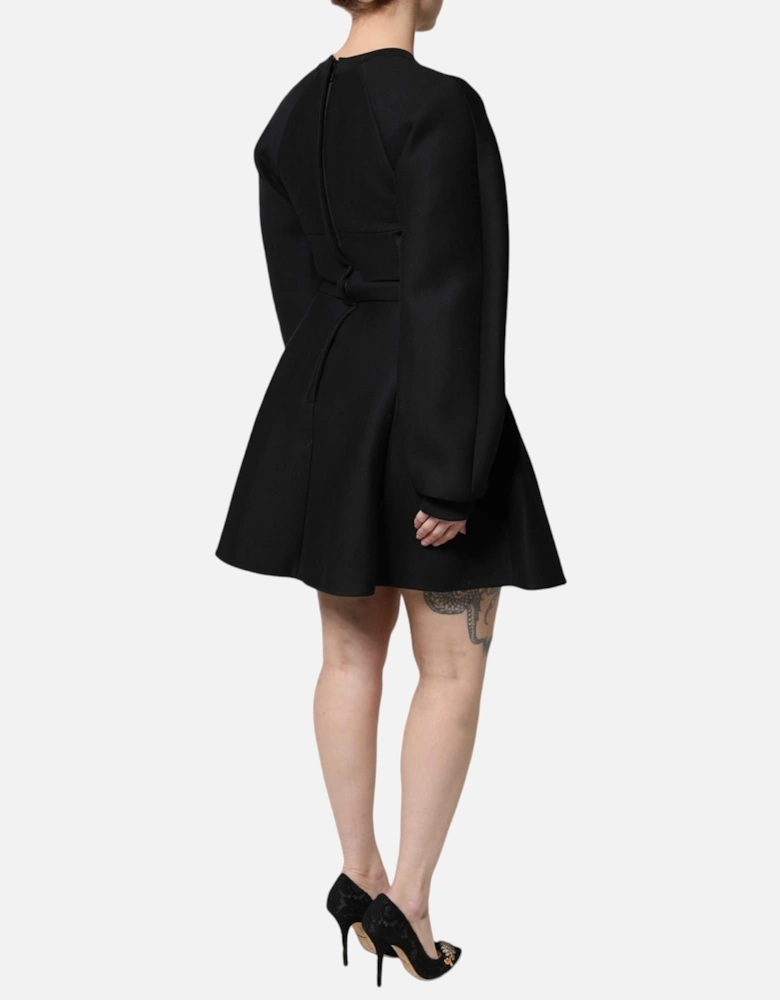 A-Line Mini Dress with Long Sleeves and Zip Closure Women - Black