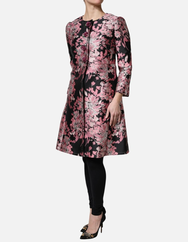 Floral Jacquard Trench Coat with Button Closure Women - Pink Jackets