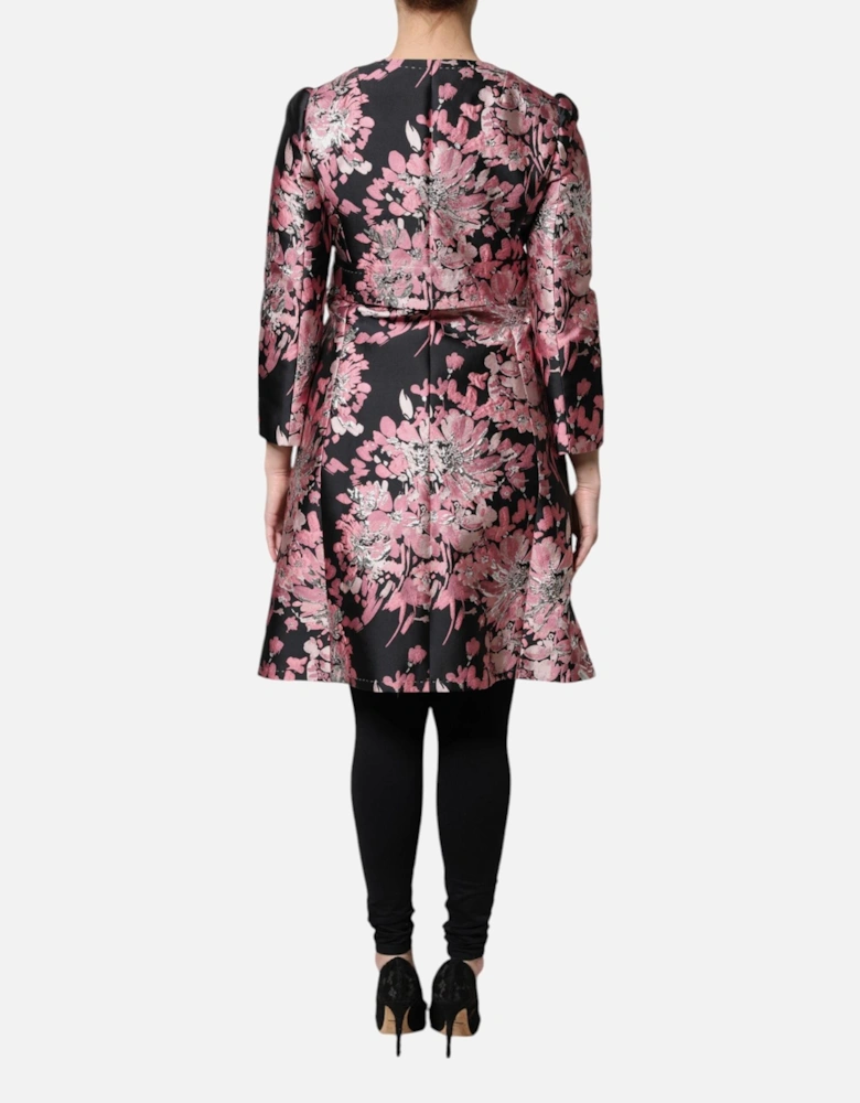Floral Jacquard Trench Coat with Button Closure Women - Pink Jackets