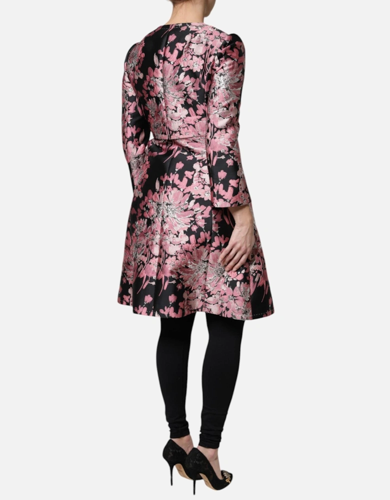Floral Jacquard Trench Coat with Button Closure Women - Pink Jackets