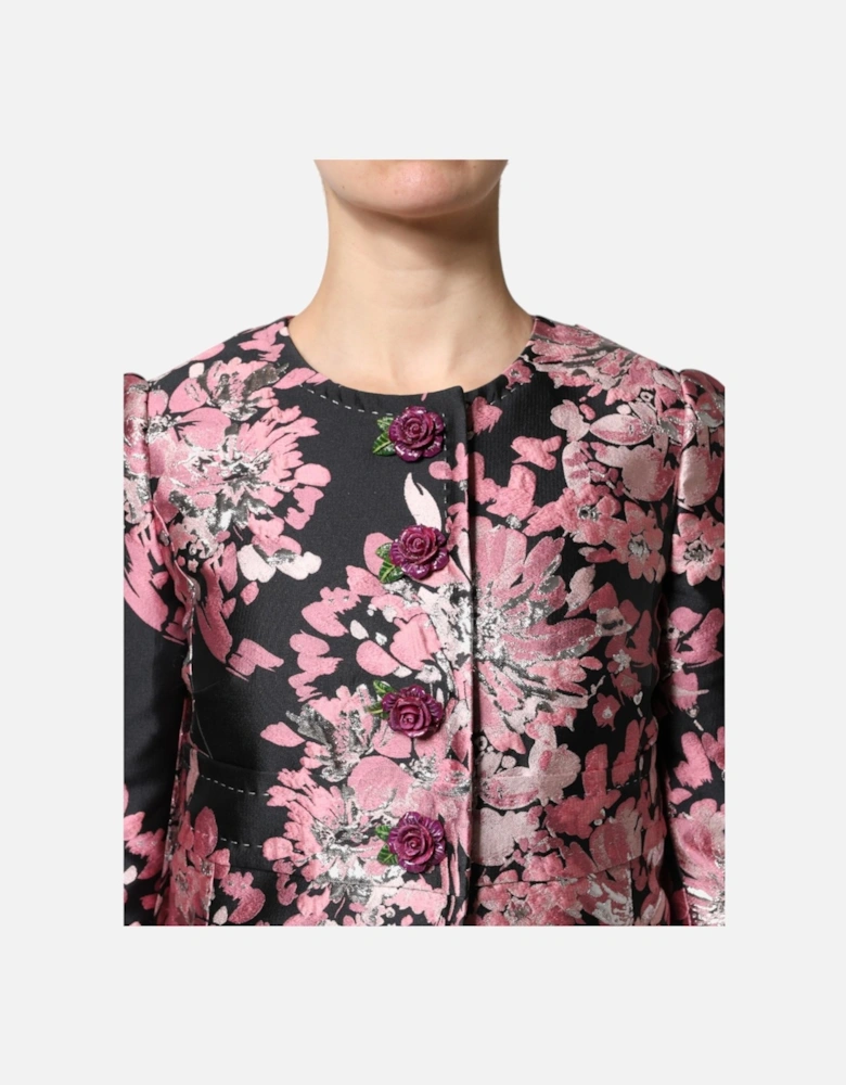 Floral Jacquard Trench Coat with Button Closure Women - Pink Jackets