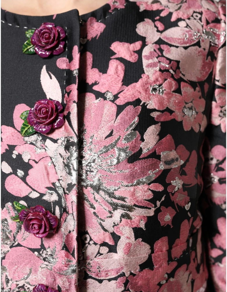 Floral Jacquard Trench Coat with Button Closure Women - Pink Jackets