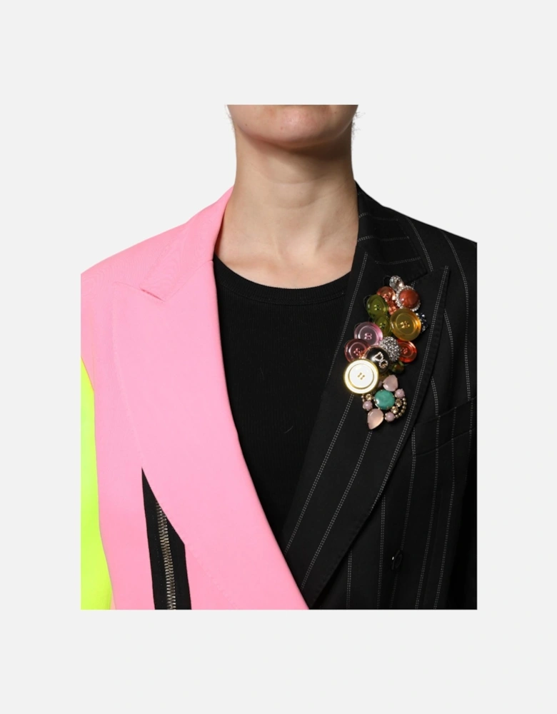 Patchwork Single Breasted Jacket with Button Closure Women -