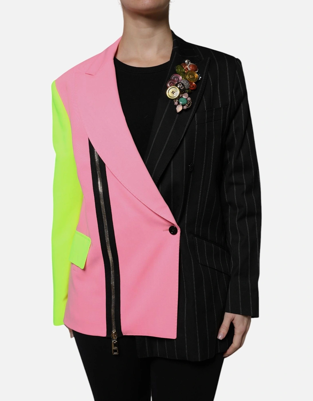 Patchwork Single Breasted Jacket with Button Closure Women -, 7 of 6